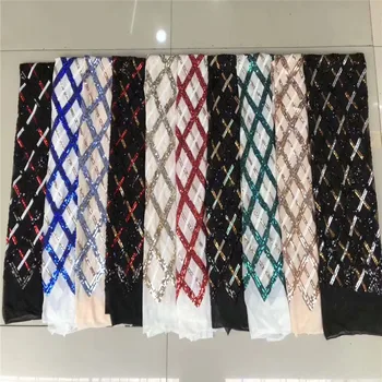 

African Elastic Lace Fabric with 3d Sequins French Lace fabric High Quality Sequins Lace Fabric for African Bridal Lace Dress