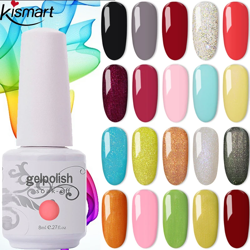 Novo kismart unha gel polonês 8ml uv gel lak 369 cores unha polonês laca embeber fora pintura gel led híbrido arte do prego diy primer resina