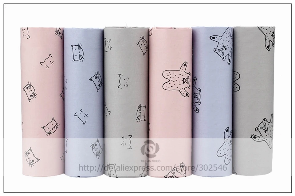 Shuanshuo, хлопковая ткань с рисунком кота, Лоскутная Ткань, сделай сам, для шитья, стеганное одеяло, материал для детей и кукол, 40*50 см, 6 шт