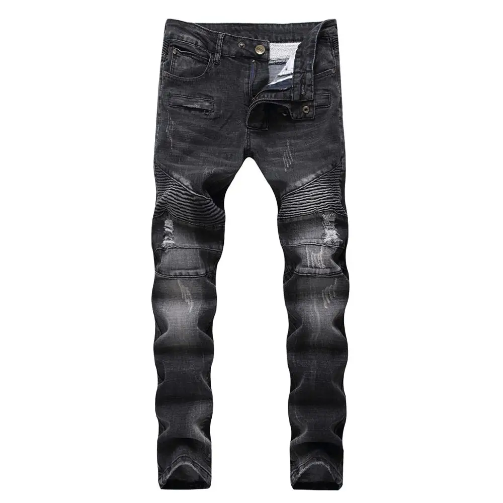Hip Hop Rapper Skinny Jeans Mens Jeans Knee Patch Denim Hip Hop