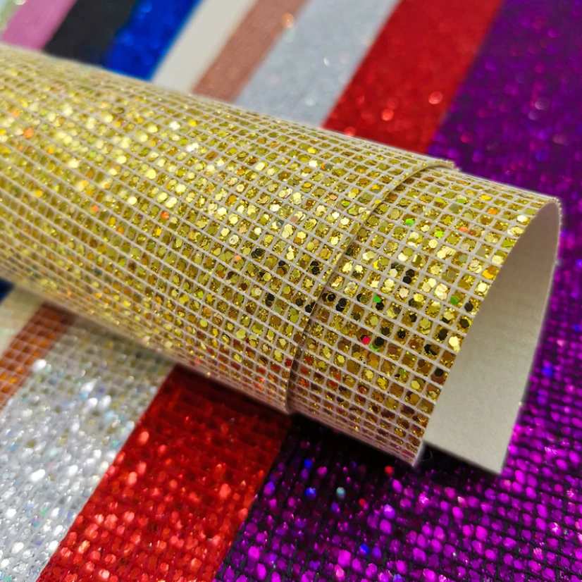 Sparkly Chunky Glitter Fabric Roll Rainbow Iridescent Vinyl Faux