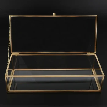 

Glass Jewelry Storage Box Showcase Container Geometric Terrarium with Lid for Ring Watches Tabletop Decor Travel Teens Men