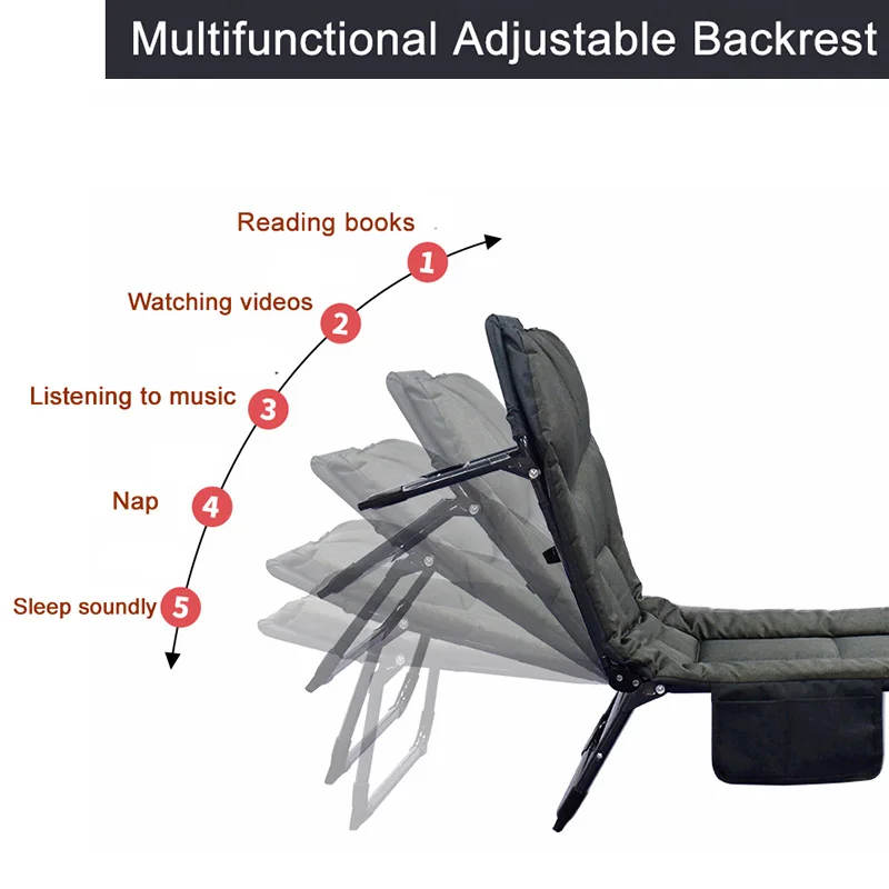 Folding Bed for Tent Travel Office Hiking Camp Nap Lunch Siesta Bed Cot Outdoor Portable Adjustable Chair Recliner