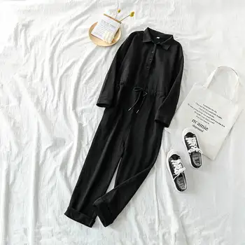 

High waist jumpsuit female 2019 autumn new Korean version of the overalls overalls pants drawstring nine points wide leg pants s