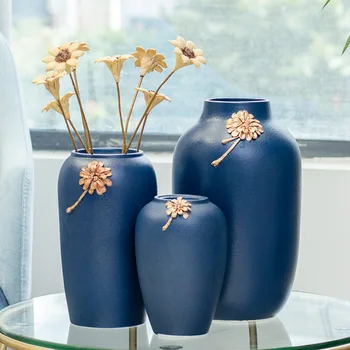 

New Wholesale Custom Nordic Modern Simple Blue Ceramic Vase Decoration Living Room Creative Home Decoration Ornaments Handmade C