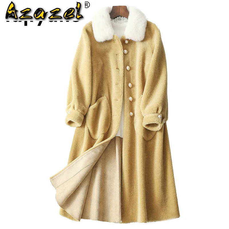 

Real Fur Coat Streetwear Mink Fur Collar Wool Jacket Autumn Winter Coat Women Clothes 2020 Korean Vintage Tops Suede Lining 3304