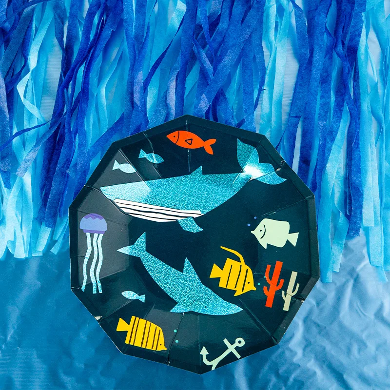 

Cartoon Theme Paper Plate Tableware Shark Fish Kids Birthday Party Favors Plates Disposable Tableware Decoration Supplies