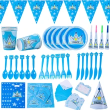 

Blue Prince Crown Theme Birthday Disposable Tableware Set Paper Cups Napkins Plates Baby Shower Birthday Decoration boy Supplies