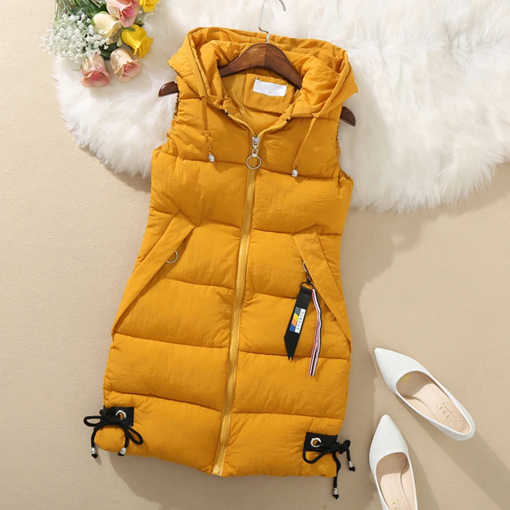 

2019 New Women Vest Plus Size Winter Jacket Pocket Hooded Coat Warm Casual Cotton Padded Vest Female Fashion Slim Vests