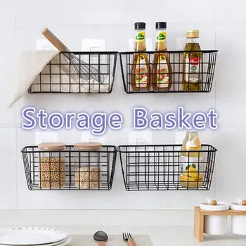 

Nordic Iron Wire Kitchen Storage Basket Wall Hanging Bathroom Shelf Rack Holder Kitchen Tools Seasoning Hanging Storage Basket