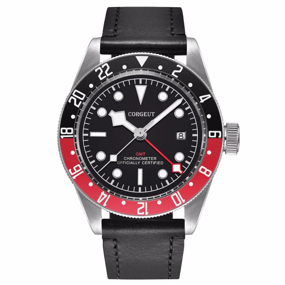 Corgeut 41 мм Роскошные GMT Мужские автоматические механические кожаные часы Военные Спортивные часы для плавания светящиеся механические наручные часы - Цвет: 2031A-SRBW