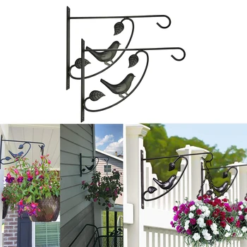 

2 Pcs Hanging Iron Handmade Easy Install Plants Bracket Wall Hook Solid Rust Resistant Flower Pot Black Display Multipurpose