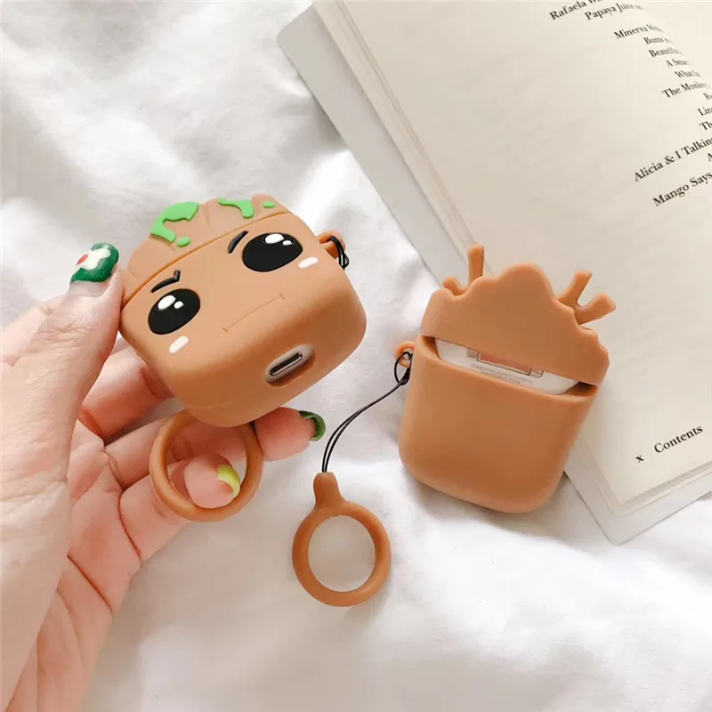 3D милый мультфильм Marvel Groot деревья Детские корпусы гарнитурные для Apple Airpods 1/2 прекрасный силиконовый наушник защитный чехол