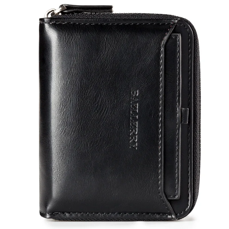 Мужской винтажный кошелек на молнии с отделением для карт - Цвет: black vertical