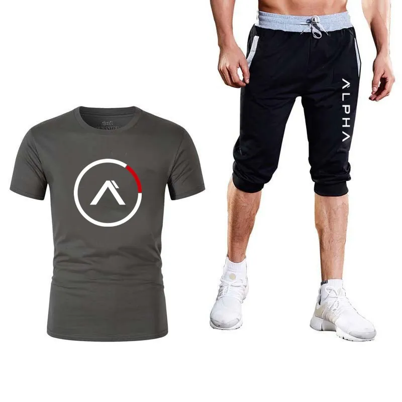 Лидер продаж, мужская футболка + шорты, летняя повседневная спортивная одежда из двух предметов, 2019, Повседневная футболка, спортивные