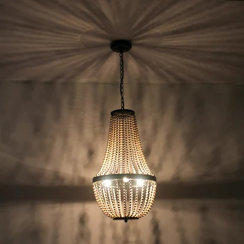 

Decorative American D38cm 3-Light Wood Beaded Empire Pendant Lamp E27 E26 Bulb Dinning Living Room Lighting Fixture