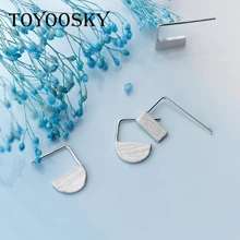 Подлинная стерлингового серебра 925 Геометрическая коллекция полукруг квадратной формы серьги для женщин ювелирные изделия из серебра