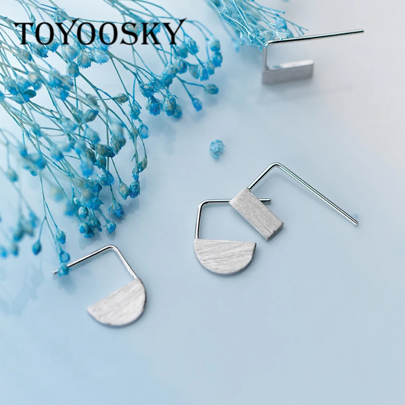 

Genuine 100% 925 Sterling Silver Geometric Collection Semicircle Square Shape Earrings for Women Contracted Silver Jewelry