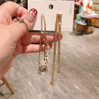 

The new exaggerated earrings women's personality asymmetrical earrings micro-inlaid crystal zircon long