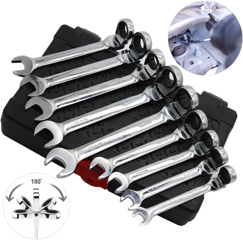 

12PC Fixed Head Ratchet Combination Spanner Wrench Socket Sets Metric Spanner Torque Gear Socket Nut Bicycle Car Repairtool Kits