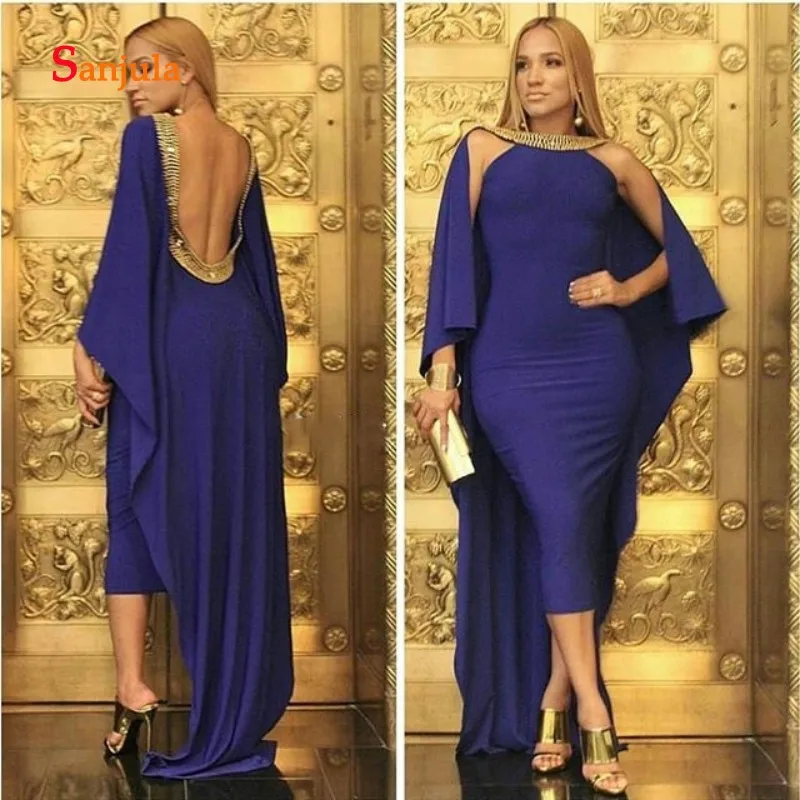 Вечерние платья с открытой спиной, длиной до колен, золотой бисер, Caftan, фиолетовые Вечерние платья из спандекса, платья для выпускного вечера на Среднем Востоке, D1268
