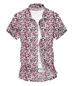 

Casual Floral Men's Shirt Social Party Beach Hawaii Shirt for Men Casual Blouse Male dress Red beige