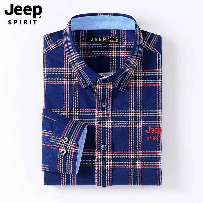 Бренд JEEP SPIRIT, мужские рубашки с длинным рукавом, хлопковые рубашки, мужские Модные Повседневные рубашки в клетку, Camisa Masculina, не мнется, размер M-4XL