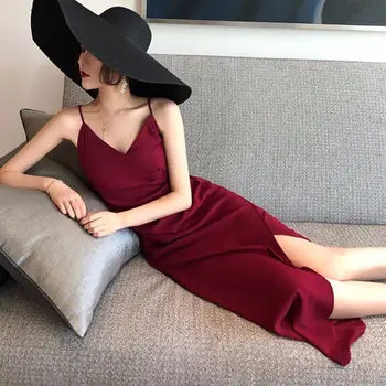 

Dress Children Summer chao xian 2020 New Small Fragrant Slim Slimming Sexy Slit Backless Red Dress