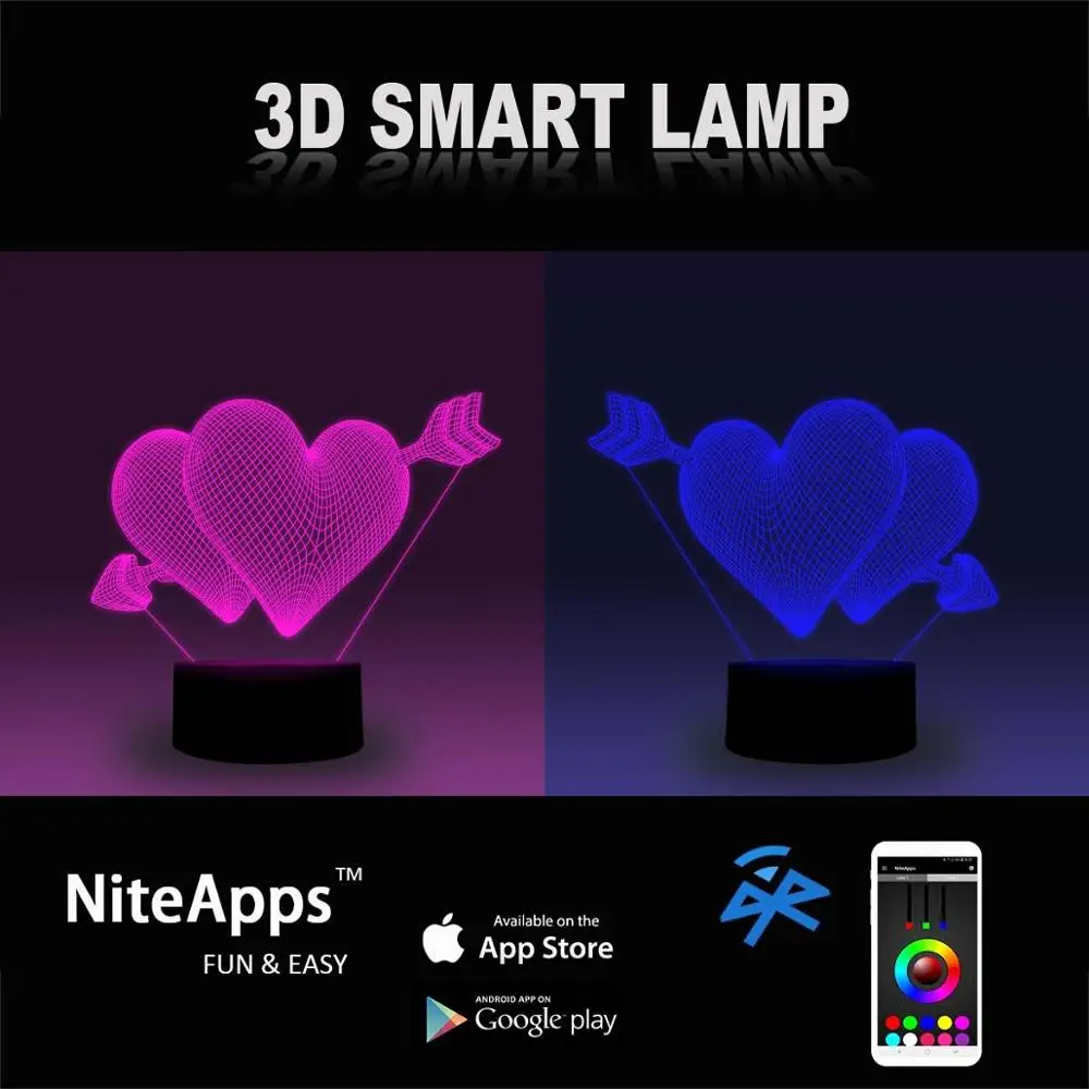 NiteApps 3D стрелка через сердце ночник настольная Иллюзия украшение лампа подарок на день рождения приложение/сенсорное управление