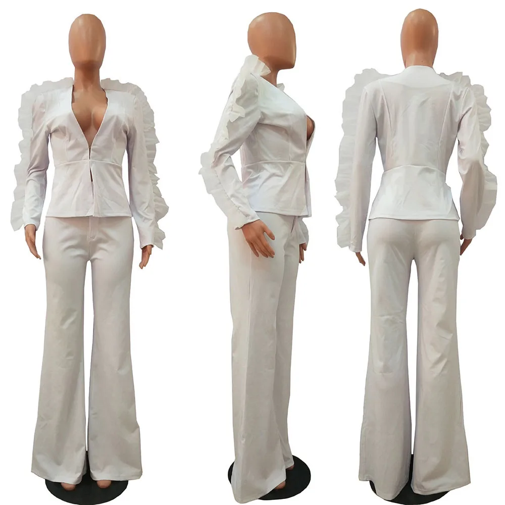 SEBOWEL,, черный/белый блейзер, пиджак, брюки, костюм, комплект для женщин, осенняя мода, для офиса, для леди, для работы, 2 предмета, комплекты одежды, размер S-XXL - Цвет: White