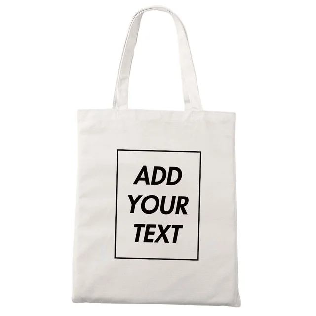Custom Tote Bag Shopping Add Your Text Print Original Design White Zipper Unisex Fashion Travel Canvas Bags White