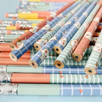 

4pcs/lot Kawaii Smile Cat Standard Wood Pencil With Eraser Writing Drawing Tool School Stationery