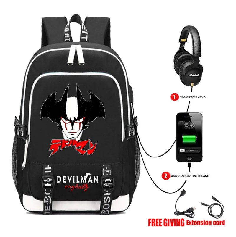 Аниме DEVILMAN рюкзак "плакса" USB зарядка школьная сумка рюкзак студенческий рюкзак Подростковая сумка на плечо для мужчин и женщин рюкзак 10 стиль - Цвет: 09