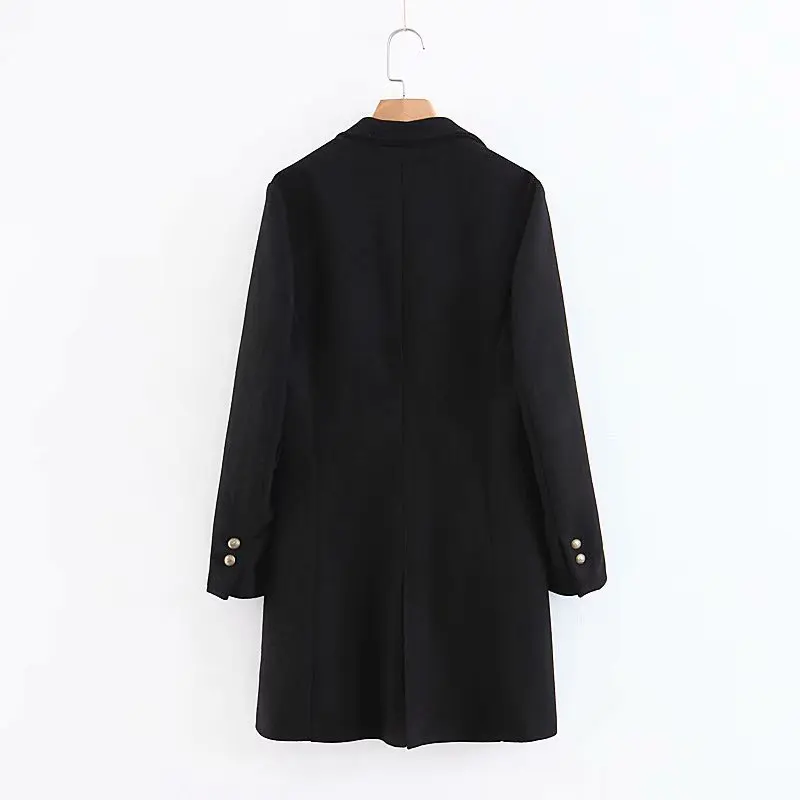 

2018 Autumn And Winter Western Style High Quality Black And White with Pattern Woolen Coat Metal Buckle Fold-down Collar Slim Fi
