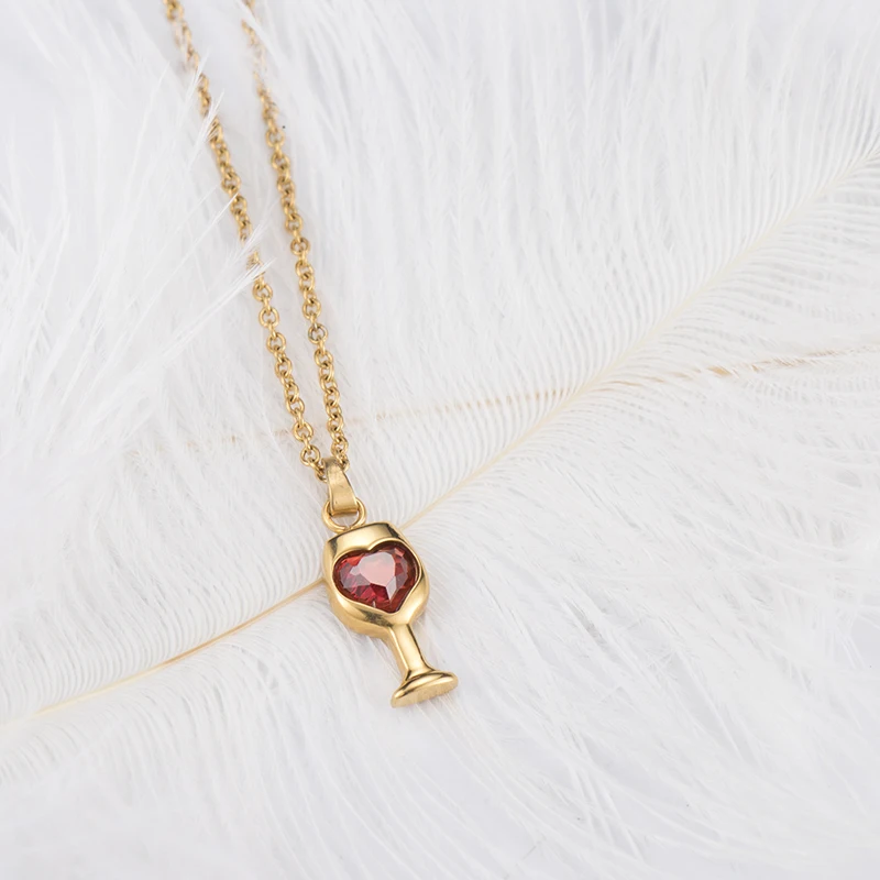 WAWFROK модная нержавеющая сталь ожерелье женское Красное сердце, кубический циркон ожерелье женское модное ожерелье s для женщин цепочка Ожерелье