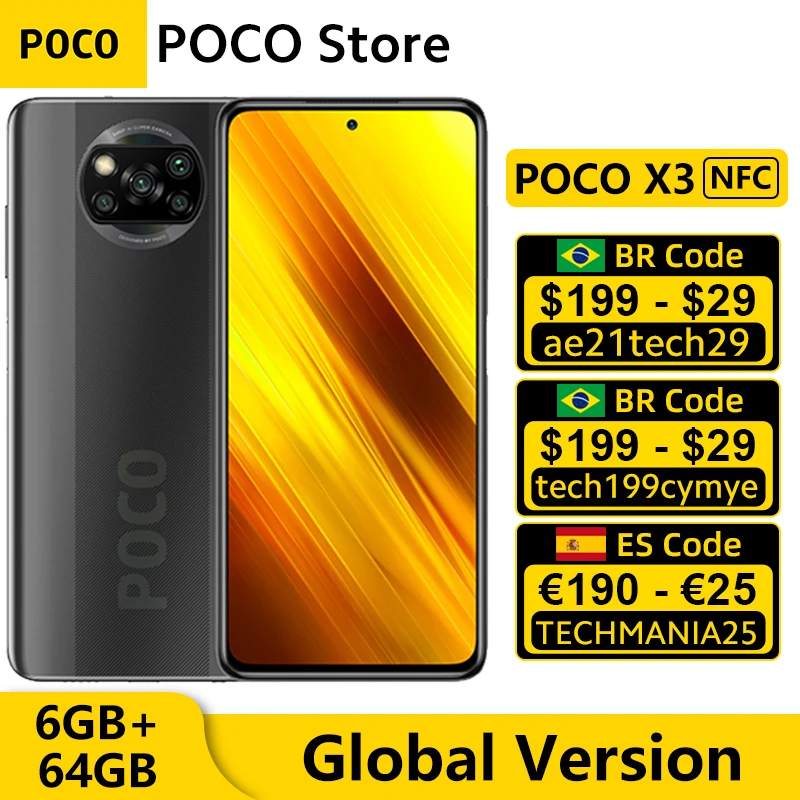 Versión Global POCO X3 NFC 6GB 64GB Smartphone Snapdragon 732G Octa Core 6,67 120Hz DotDisplay 64MP Quad 5160mAh Cámara