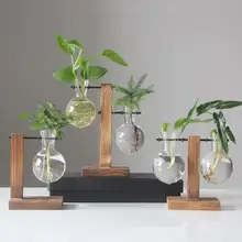 Vintage mesa de cristal plantas Bonsai flor decoración para hogar y boda florero de madera Base de bandeja hidropónico jarrones para plantas regalos