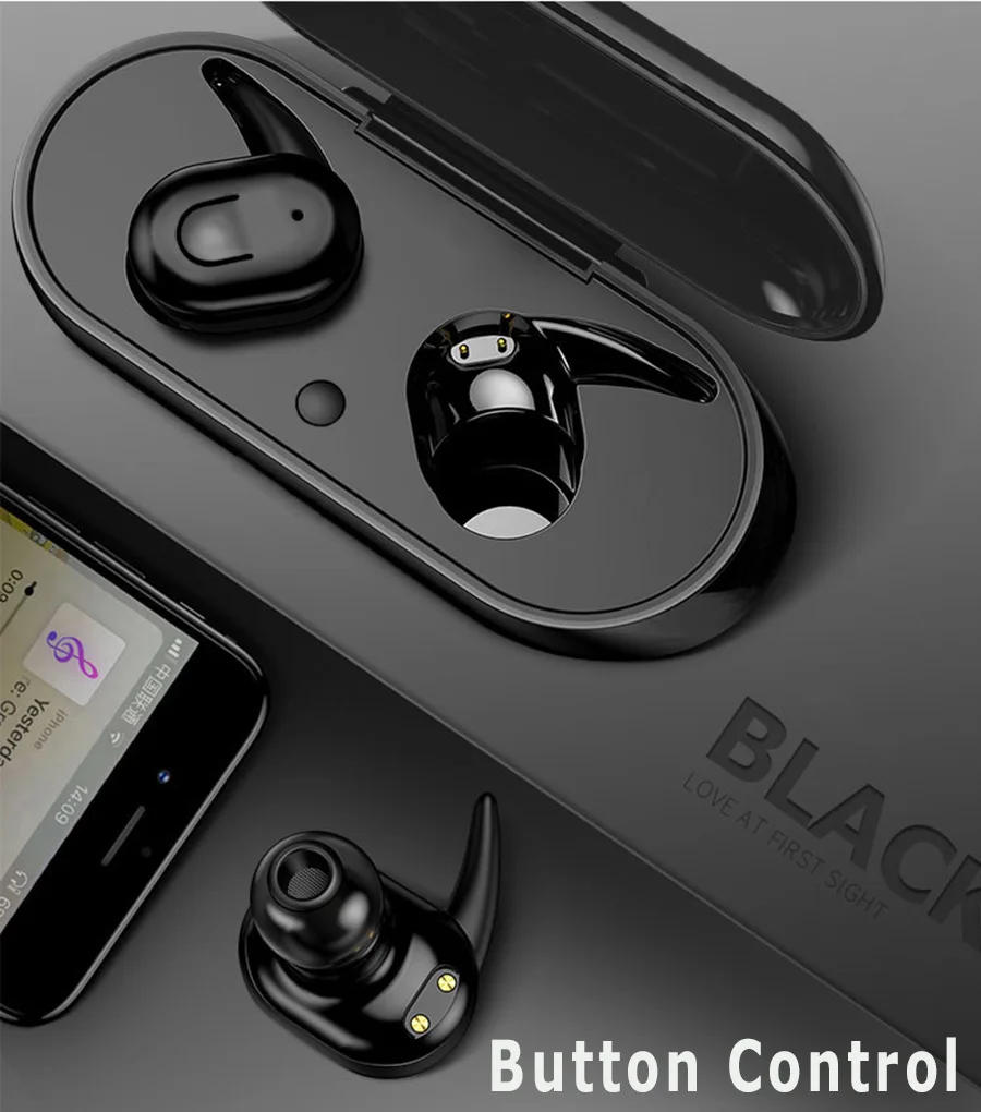 Button Control Black Беспроводные наушники Bluetooth наушники 5,0 стерео HD TWS наушники HIFI мини-наушники-вкладыши гарнитура для Android/iOS смартфон - Цвет: Button Control Black