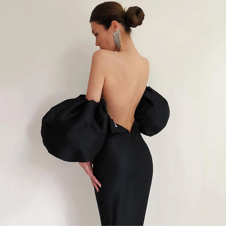 Women Autumn Sexy Off Shoulder Puff Sleeve Black