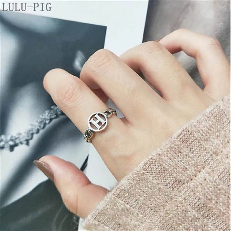 LULU-PIG, простое кольцо sen department с буквой H, Женское кольцо в Корейском стиле, модное ретро кольцо на цепочке, KJZ-0514