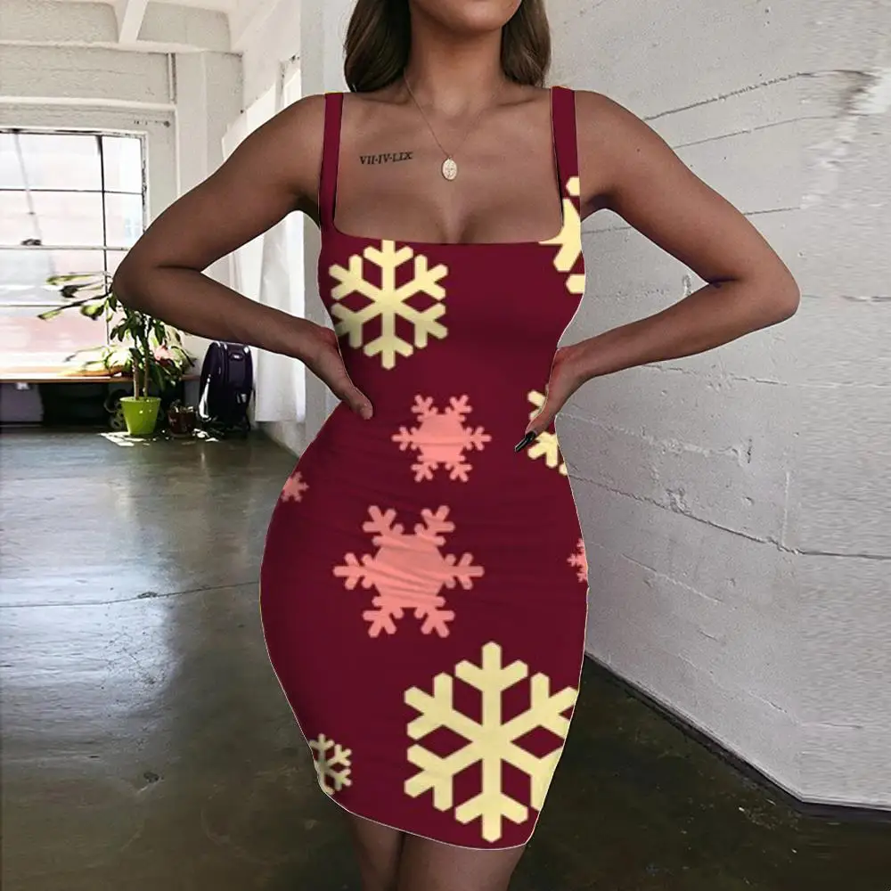 

KYKU Christmas Dress Women Hip Hop Ladies Dresses Party Vestido Sexy Harajuku Halter Sleeveless Womens Clothing Mini Evening