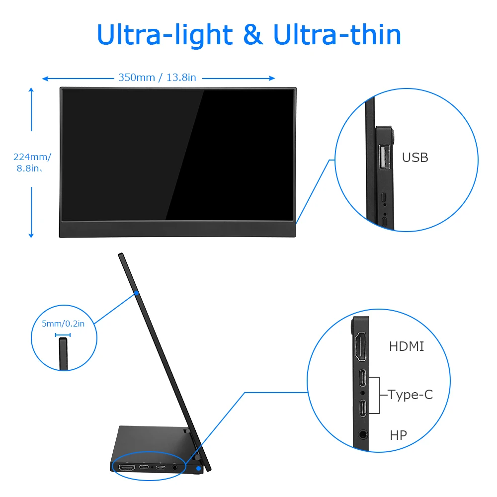 Портативный игровой монитор EYOYO EM15R экран 15 6 дюйма HDMI тип с узкой стороны для