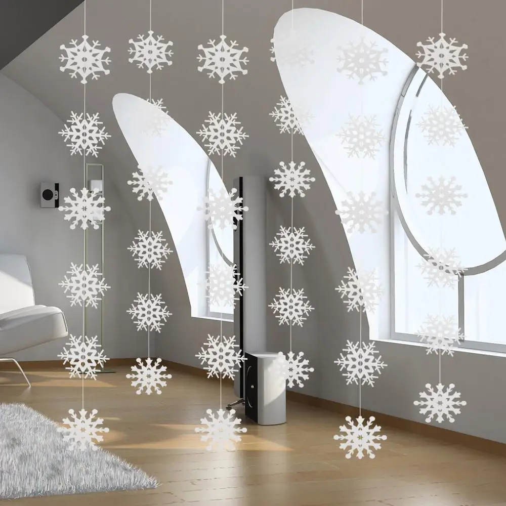 Christmas winter Hanging Snowflake Decor 12PCS Garland & 12PCS 3D silver  24pcs