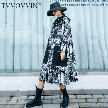 

TVVOVVIN Dress Print Pattern Fashion New Women 2020 Autumn Plus Size Pocket Hooded Collar Minority Casual Loose Dress ZP3642