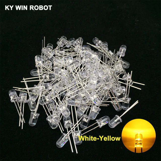100pcs 5mm LED Diode 5 mm Assorted Kit White Green Red Blue Yellow Orange Pink Purple Warm white DIY Light Emitting Diode 100pcs White-Yellow