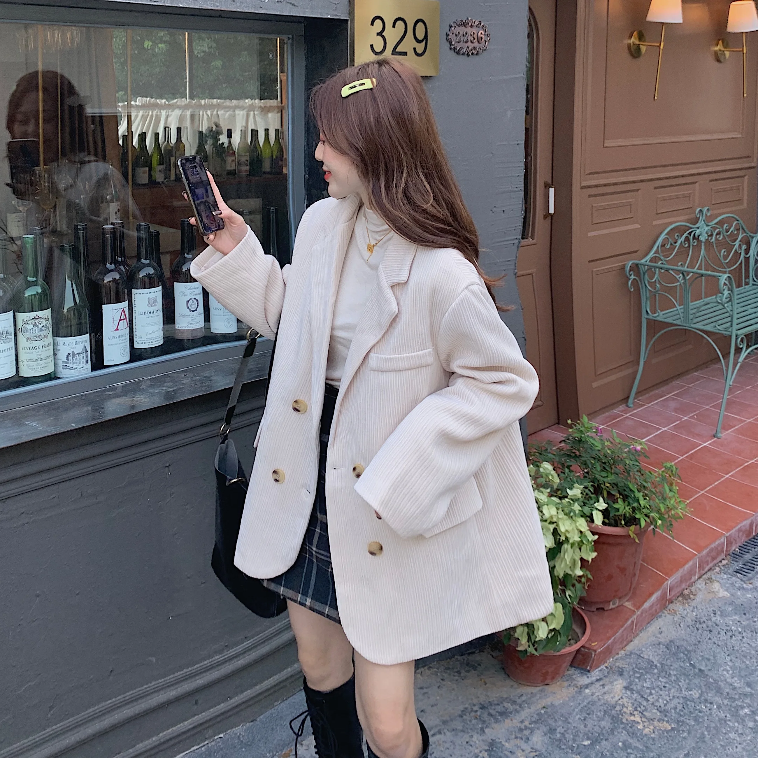 Blazer Women Double-breasted Corduroy Solid Color Suit Long-sleeved 2020 Winter Thick Quilted Loose Jacket Coat Blaser Femme Top