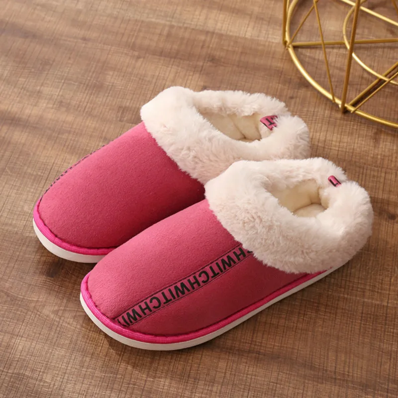 

Dropshipping Women Winter Warm Indoor Slippers 2019 Adults Women Letter Printed Plush Flip Flops Home Slipper Cotton Home Shoes