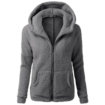 

Female Coat Women Winter Hooded Sweater Coat Winter Warm Wool Zipper Long Sleeve Solid Slim Tops Coat Cotton Coat Outwear #45
