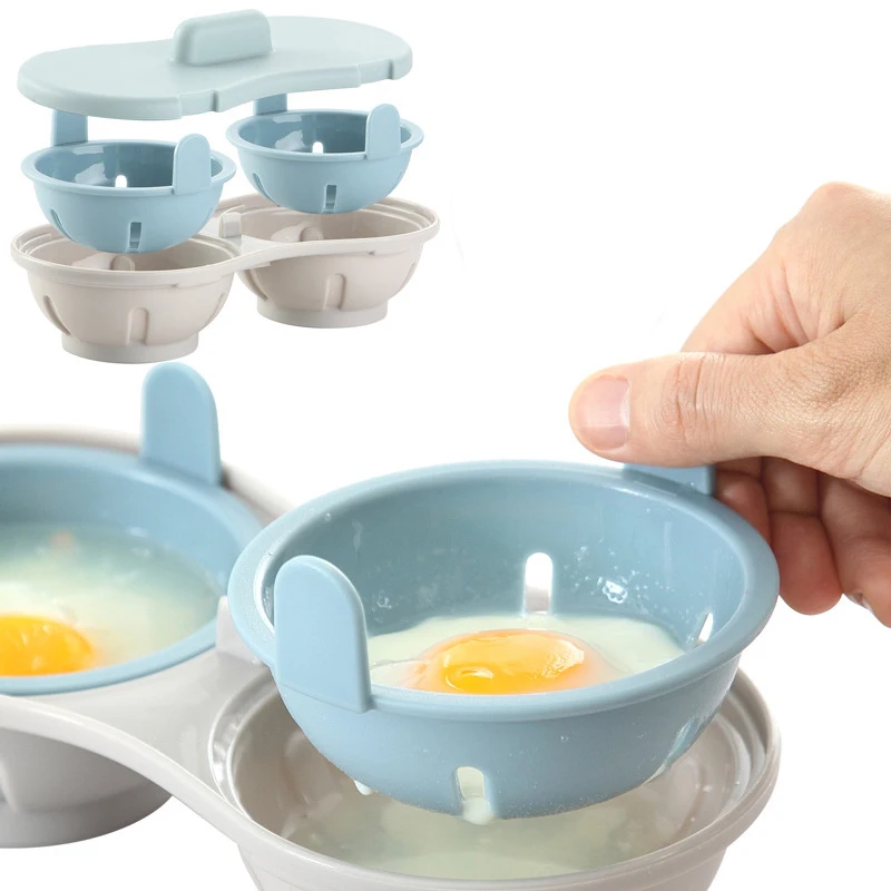 Egg Poacher Microwave Double Cup Egg Cooker Steamer Draining Eggs