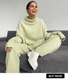Free Shipping Casual Autumn Loose Knit Sweater Set Fashion Zip Lapel Long Sleeve Pullover Sweater & Straight Pants Two-piece Set